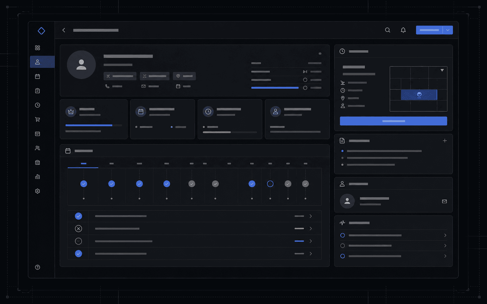Student operating profile Studio interface with student profile, attendance history, purchases, memberships, and internal team notes